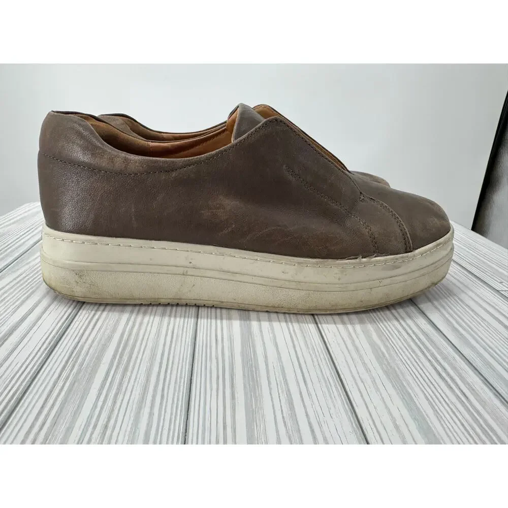 J/Slides Starr Women's Sz 8.5 Brown Leather Wedge Slip-On Sneakers Comfort Shoes